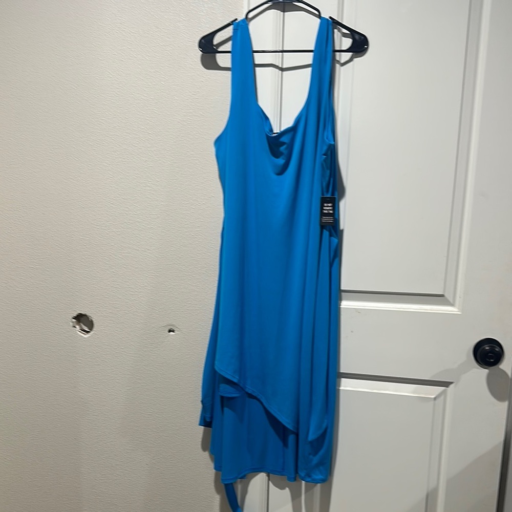 Express Blue Asymmetrical High-Low Cowl Neck Dress